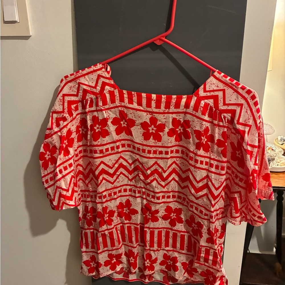 Chaus Red and White Floral Blouse
